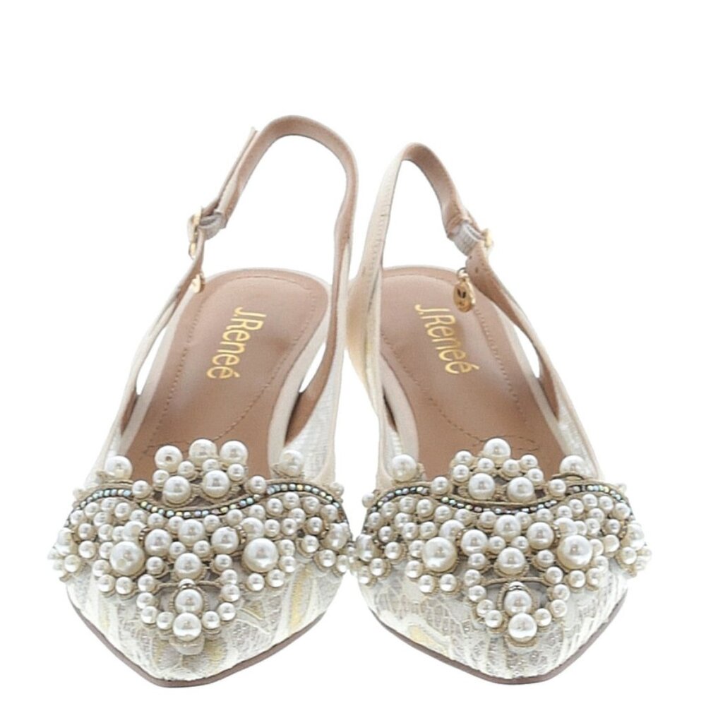 J. Renee- Strovanni Lace Pearl Ornament Slingback Pumps